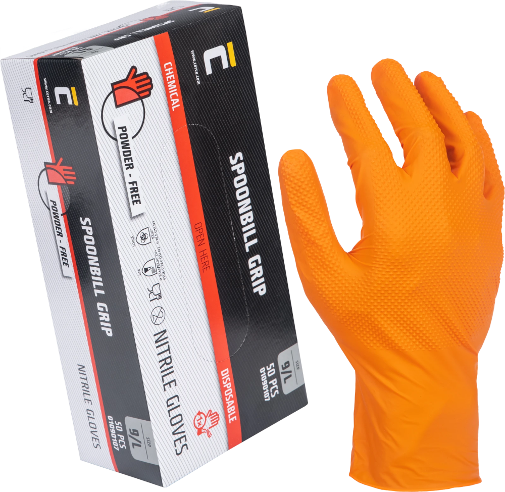 Miniatuur van Cerva Spoonbill GRIP Nitril wegwerp handschoenen met extra grip ongepoederd maat L (109010799090)