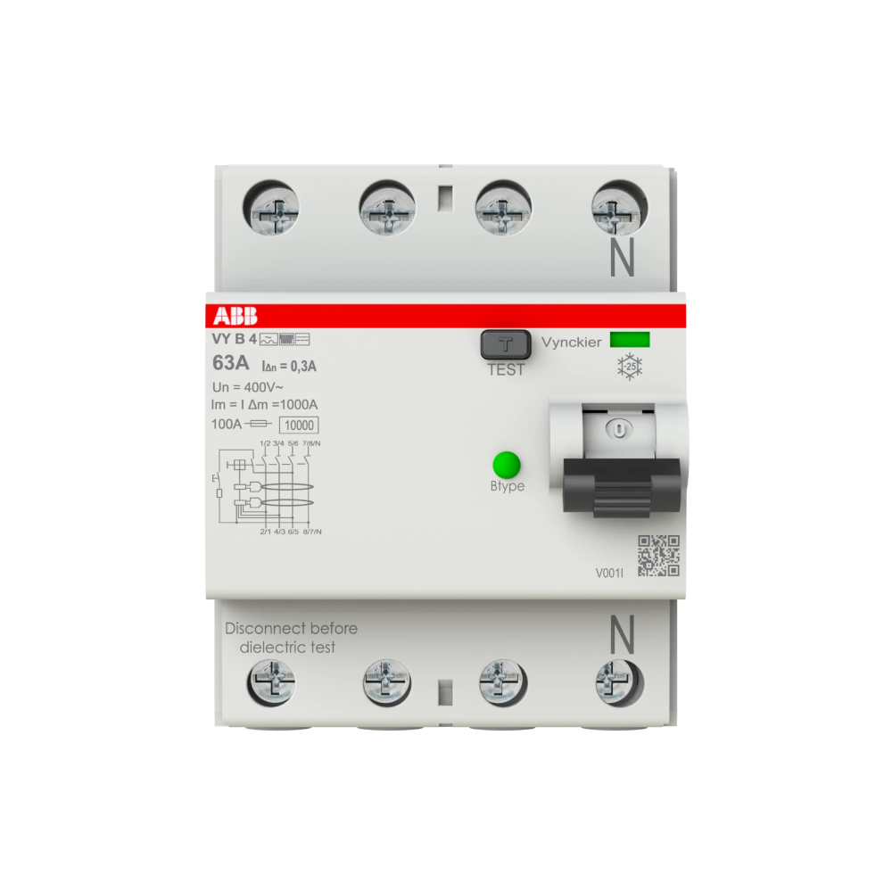 Miniatuur van ABB Vynckier differentieelschakelaar 4-polig 63A 300mA type B (VYB463/300)