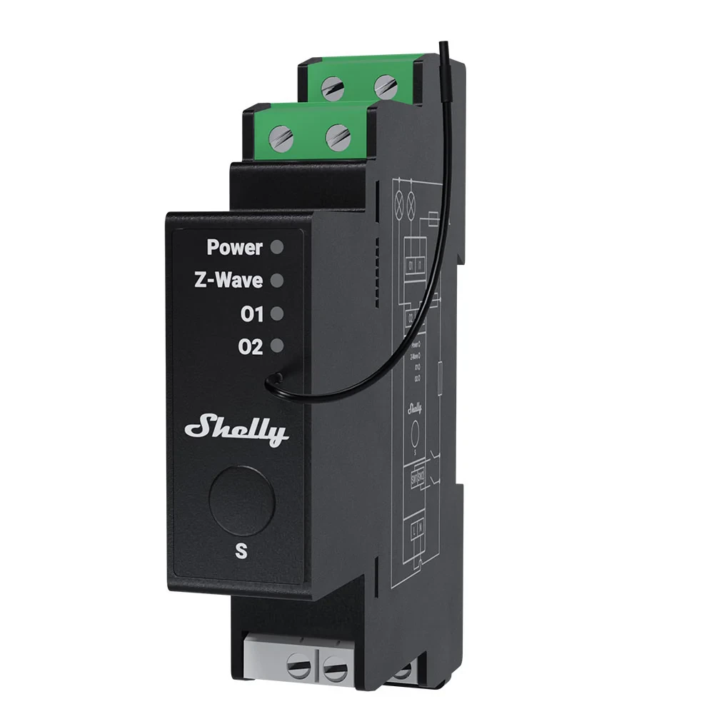 Miniatuur van Shelly Wave Pro 2PM LR schakelactor DIN-rail 2-kanaals Long Range (QUSW-0A2P16EU)