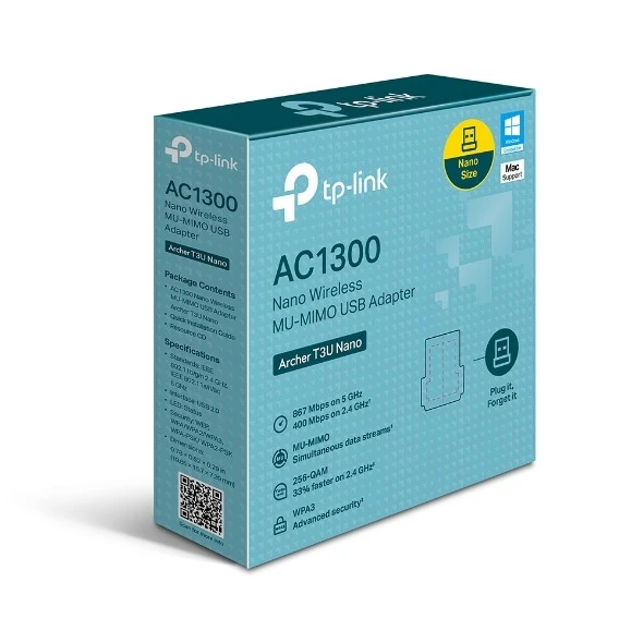 Miniatuur van TP-LINK USB-adapter AC1300 WiFi 5 dual-band 2.4GHz/5GHz (Archer T3U Nano)