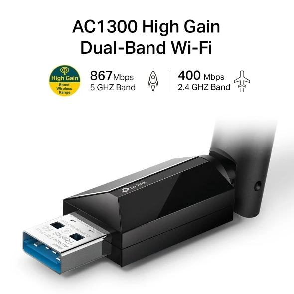 Miniatuur van TP-LINK USB-adapter AC1300 WiFi 5 dual-band 2.4GHz/5GHz (Archer T3U Plus)