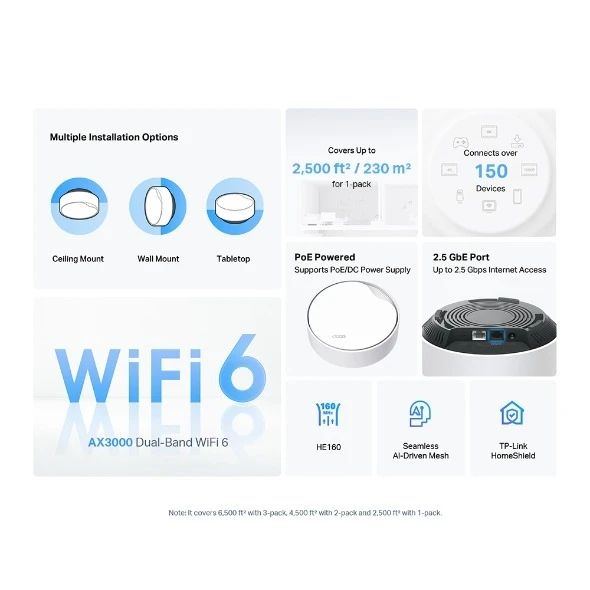 Miniatuur van TP-LINK mesh-router AX3000 WiFi 6 PoE dual-band 2.4GHz/5GHz - 1 stuk (Deco X50-PoE)