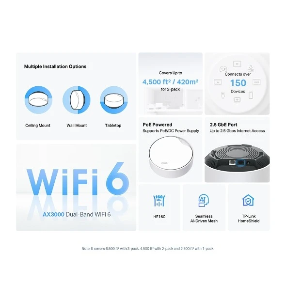 Miniatuur van TP-LINK mesh-router AX3000 WiFi 6 PoE dual-band 2.4GHz/5GHz - 2 stuks (Deco X50-PoE)