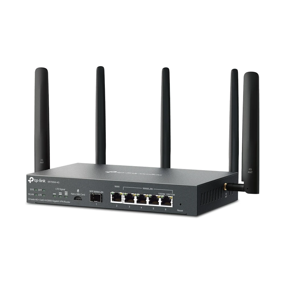 Miniatuur van TP-LINK router AX3000 WiFi 6 4G+ Cat6 dual-band 2.4GHz/5GHz 6× Gigabit VPN (ER706W-4G)