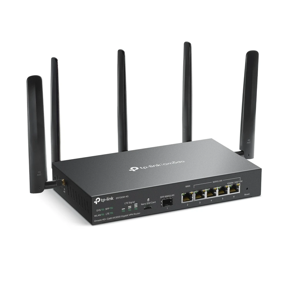 Miniatuur van TP-LINK router AX3000 WiFi 6 4G+ Cat6 dual-band 2.4GHz/5GHz 6× Gigabit VPN (ER706W-4G)