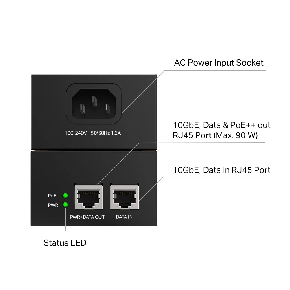 Miniatuur van TP-LINK PoE++ injector IEEE 802.3af/at/bt 90W 2× 10 Gbps (POE380S)