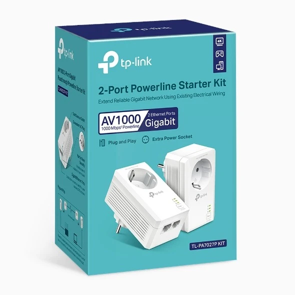 Miniatuur van TP-LINK powerline adapter AV1000 2× Gigabit passthrough - 2 stuks (TL-PA7027P KIT)