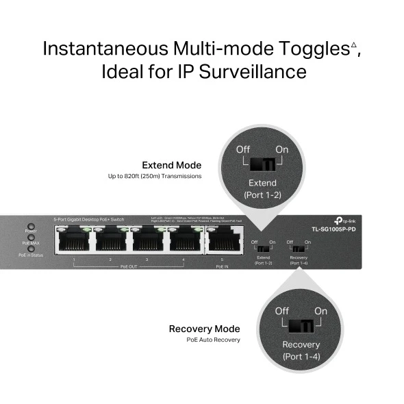 Miniatuur van TP-LINK desktop switch 5-poorts Gigabit 1× PoE++ in 4× PoE+ uit 66W (TL-SG1005P-PD)