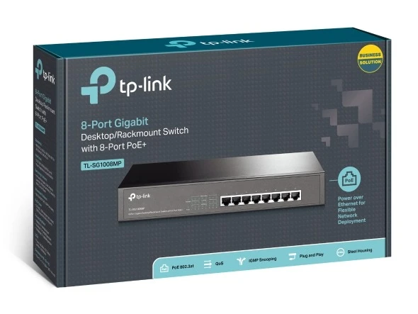 Miniatuur van TP-LINK desktop switch 8-poorts Gigabit 8× PoE+ 126W (TL-SG1008MP)