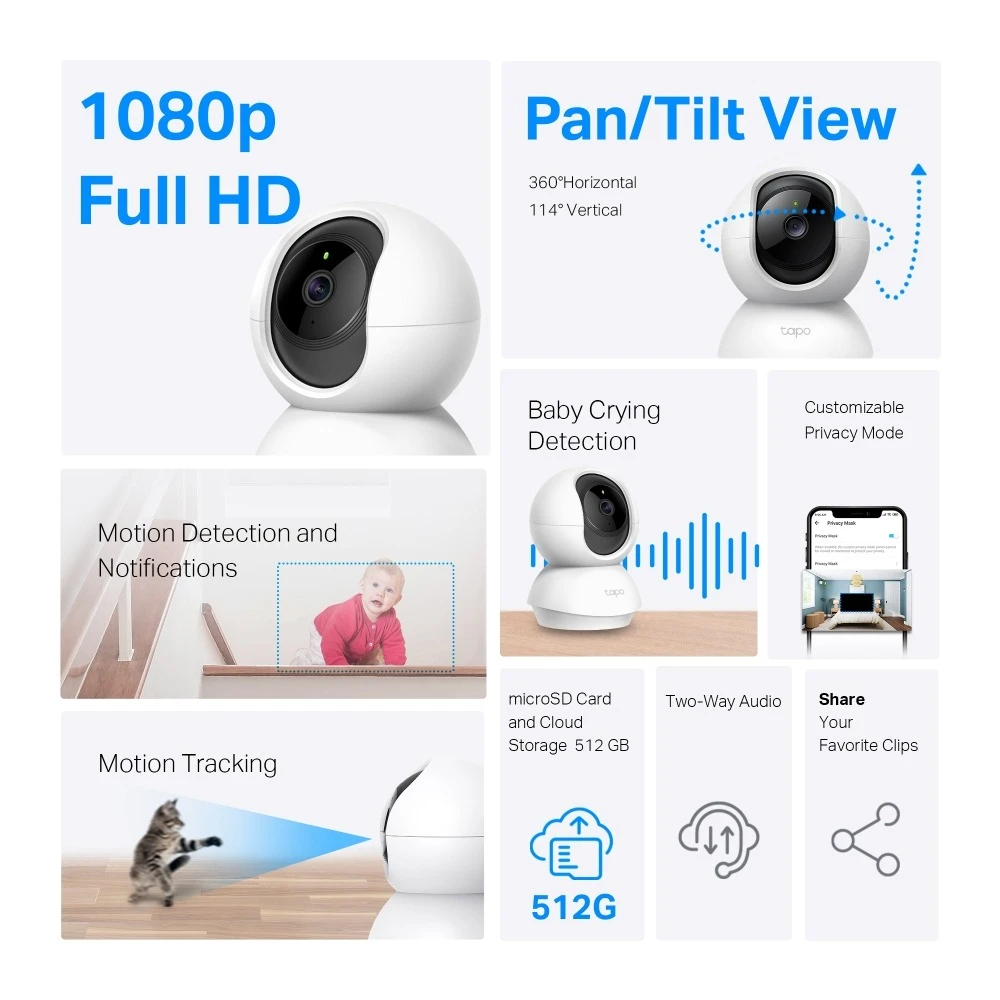 Miniatuur van TP-LINK wifi camera 2MP pan/tilt met nachtzicht en bewegingsdetectie (Tapo C200 V5)