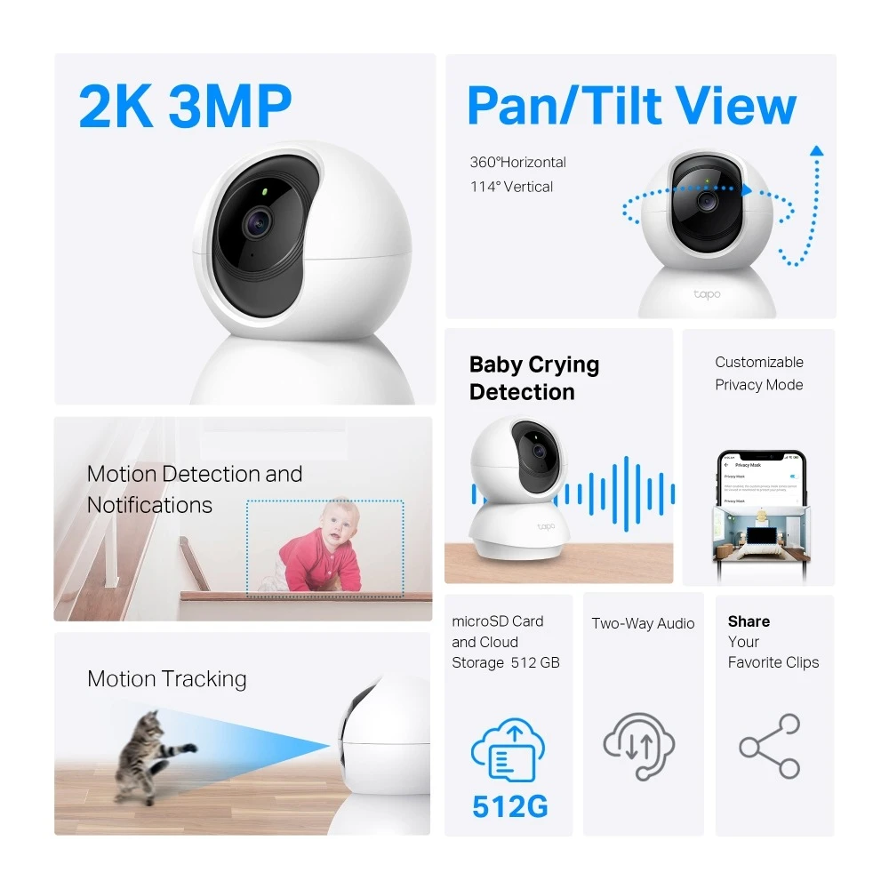Miniatuur van TP-LINK wifi camera 3MP pan/tilt met nachtzicht en bewegingsdetectie (Tapo C210)