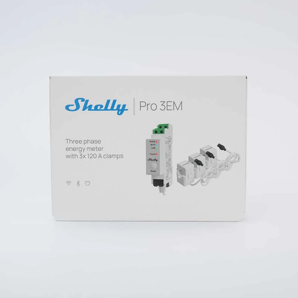 Miniatuur van Shelly Pro 3EM 120A V2 energiemeter 3-fase met 3x CT klem 120A DIN-rail