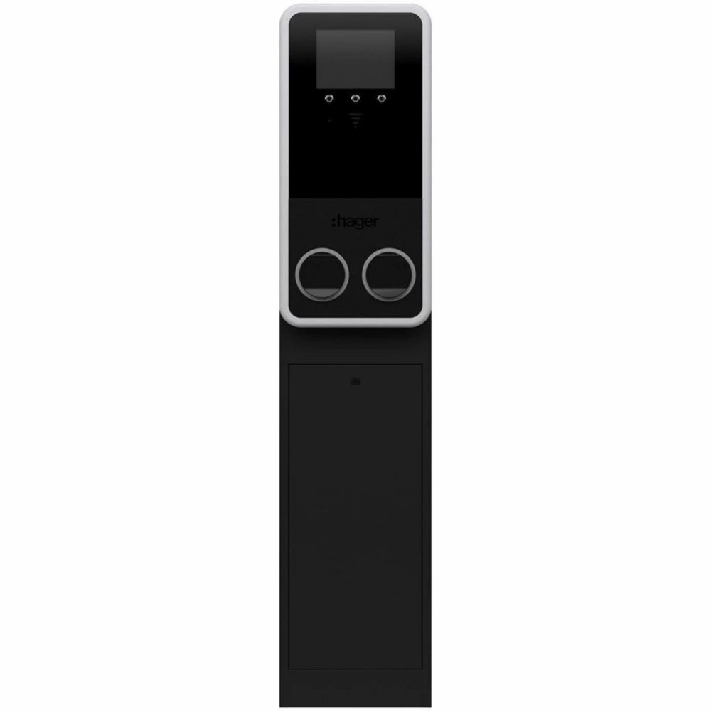Miniatuur van Hager Witty Park 2 laadpaal 2x 22kW type 2 socket vloermontage - zwart (XVG222S)