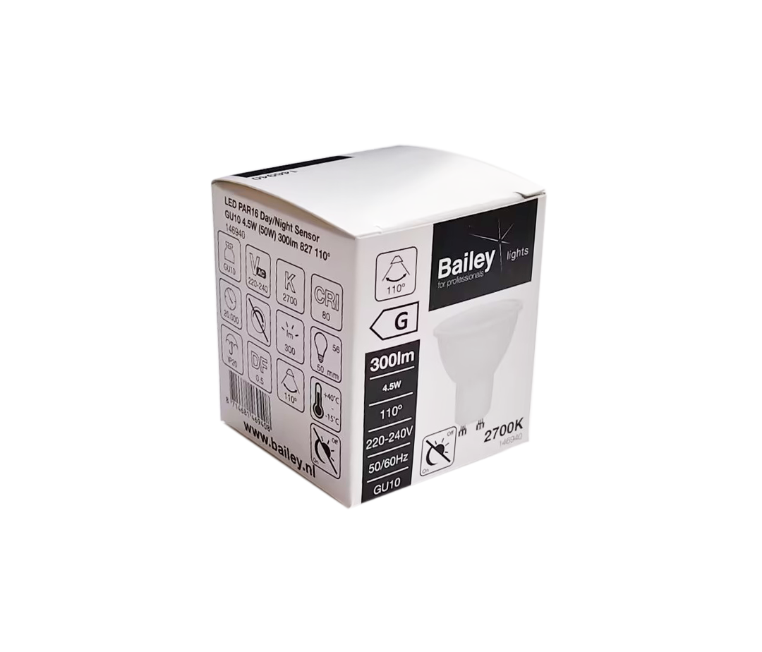 Miniatuur van Bailey LED spot GU10 4.5W 300lm dag/nacht sensor warm wit 2700K (146940)