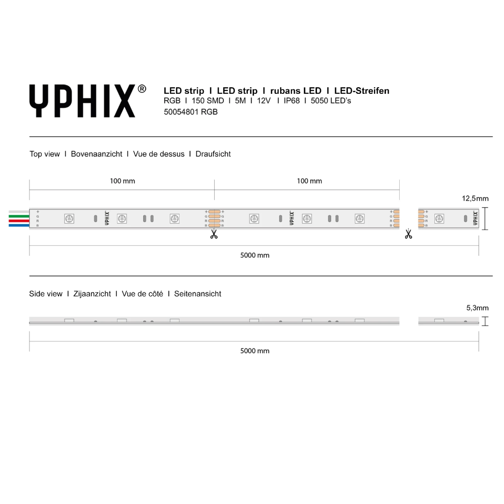 Miniatuur van Yphix LED strip 12V RGB 150 SMD 5050 LEDS IP68 - 5 meter (50054801)