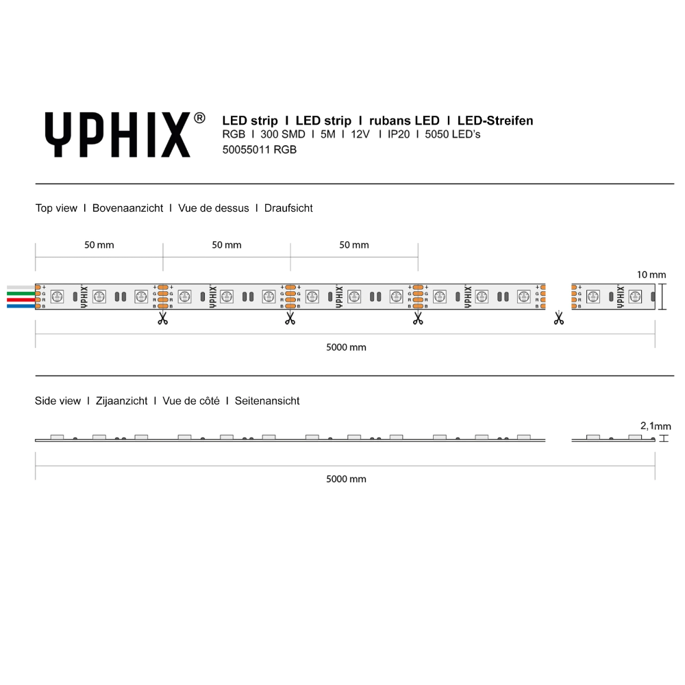 Miniatuur van Yphix LED strip 12V RGB 300 SMD 5050 LEDS IP20 - 5 meter (50055011)