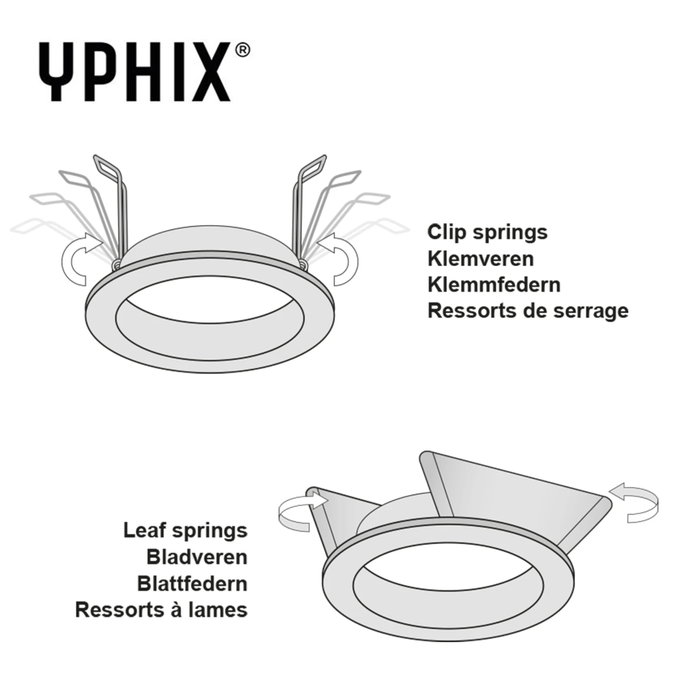Miniatuur van Yphix inbouwspot rond vast zwart GU10 zaagmaat Ø70mm - diameter 82mm - verdiept met bladveren (50114477)