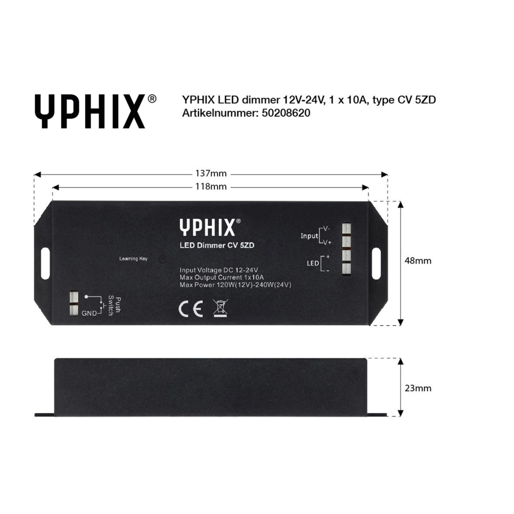 Miniatuur van Yphix LED dimmer CV 5ZD 12-24V max 240W (50208620)