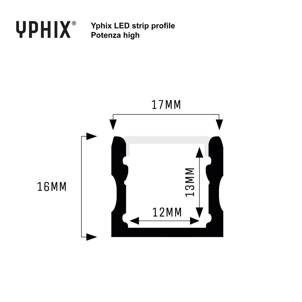 Miniatuur van Yphix LED strip profiel Potenza aluminium hoog met melkwitte afdekkap - 1 meter (50289420)