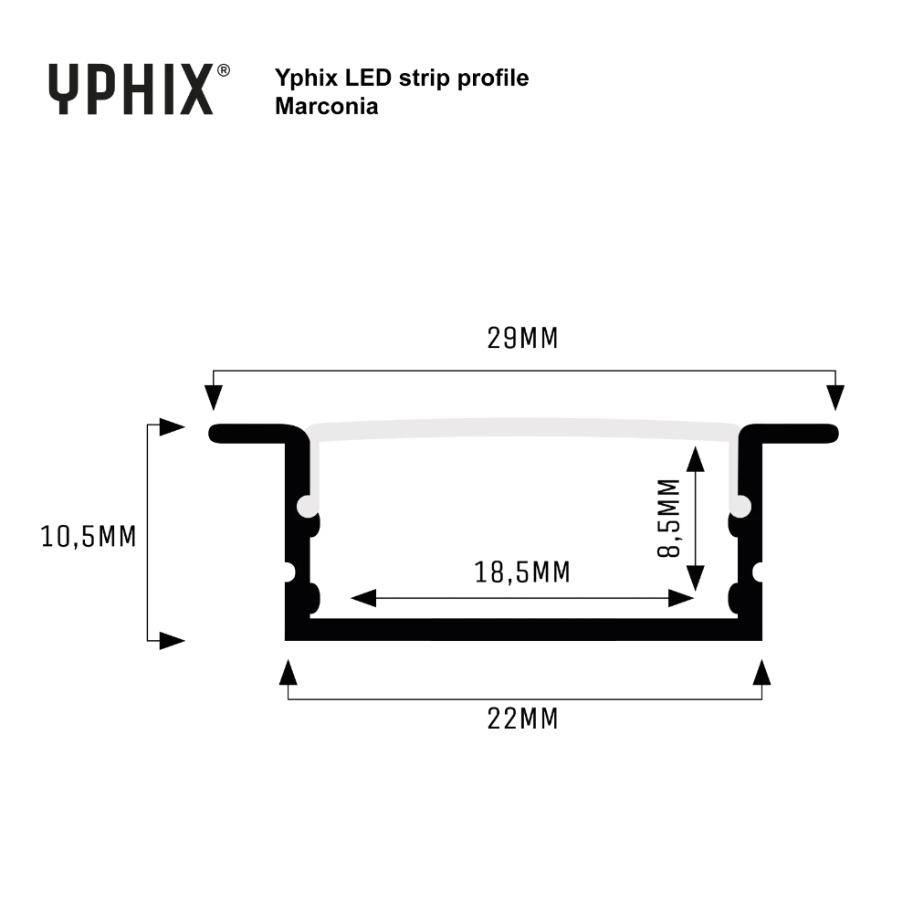 Miniatuur van Yphix LED strip profiel Marconia aluminium breed met melkwitte afdekkap - 1 meter (50289460)