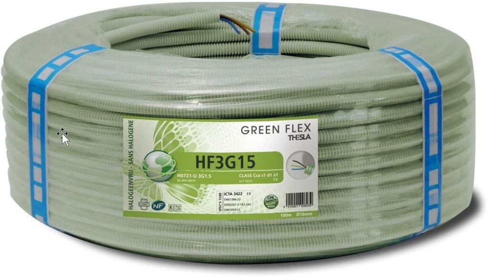 Miniatuur van Green flex flexibele buis VOB draad 3G1.5mm2 - 16mm per rol 100 meter (HF3G15)