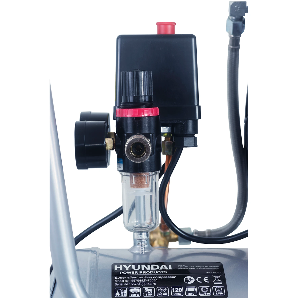 Miniatuur van Hyundai stille compressor 30L 124L/min 750W tot 8 bar 55dB(A) Super Silent (55754)