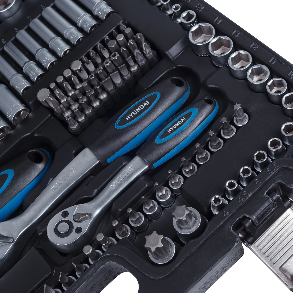Miniatuur van Hyundai gereedschapset met dopsleutelset steekringsleutelset en bitset 216-delig (59654)