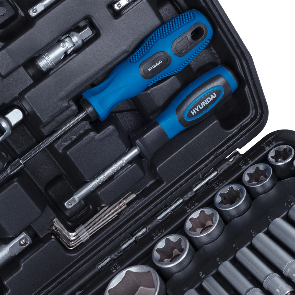 Miniatuur van Hyundai gereedschapset met dopsleutelset steekringsleutelset en bitset 216-delig (59654)
