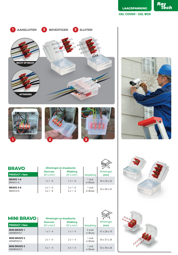 Miniatuur van Raytech bravo gelbox met connector 3-6 IPX8 53x49x22mm (BRAVO3-6)