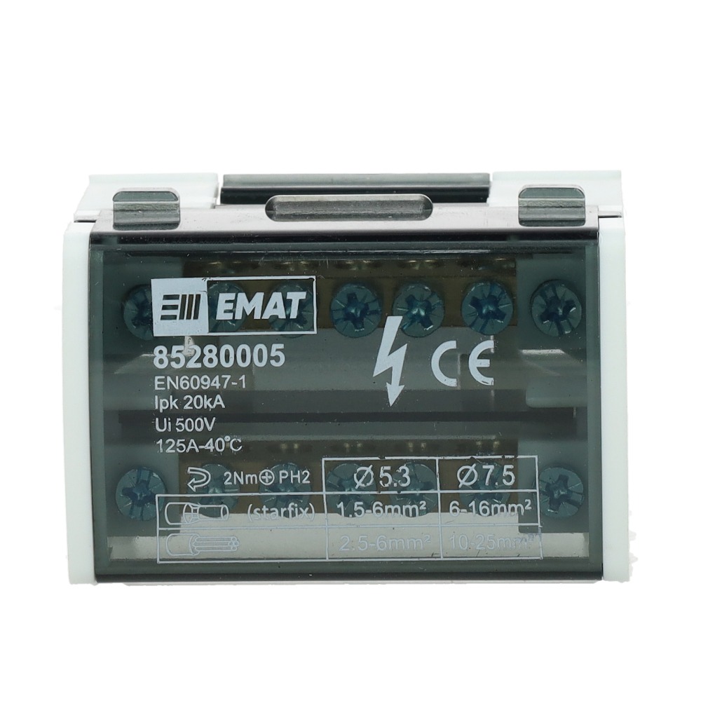 Miniatuur van EMAT aansluitblok 2-polig 7 aansluitingen 125A DIN-rail (85280005)