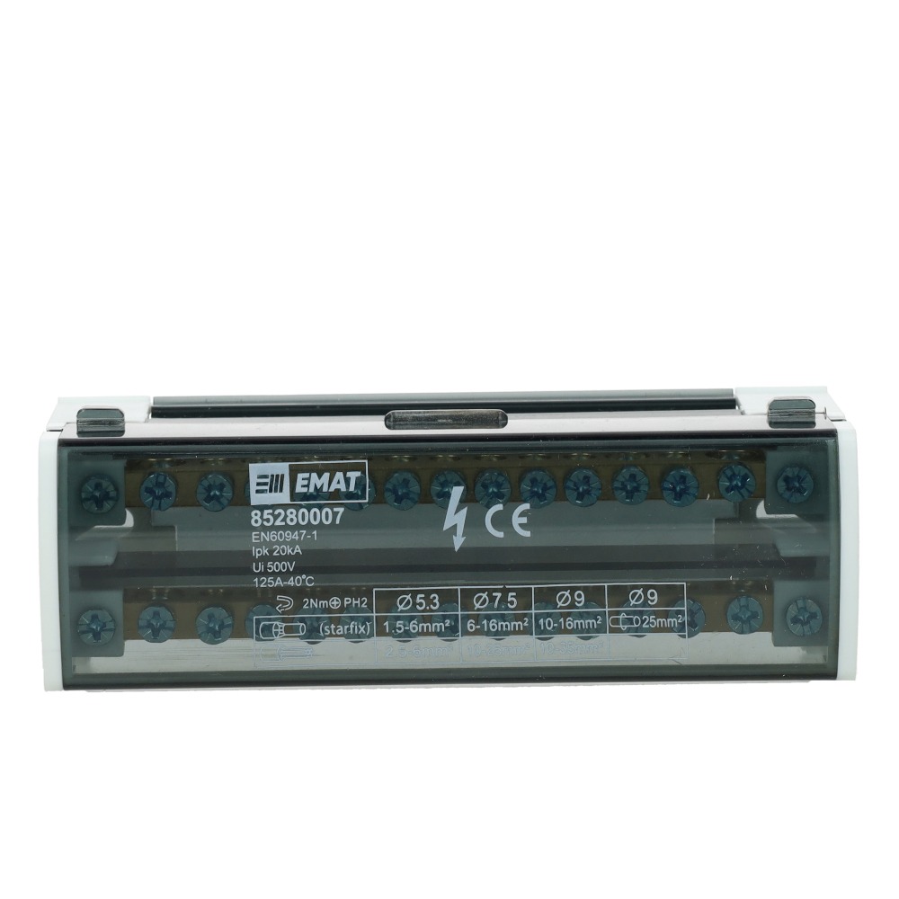 Miniatuur van EMAT aansluitblok 2-polig 15 aansluitingen 125A DIN-rail (85280007)
