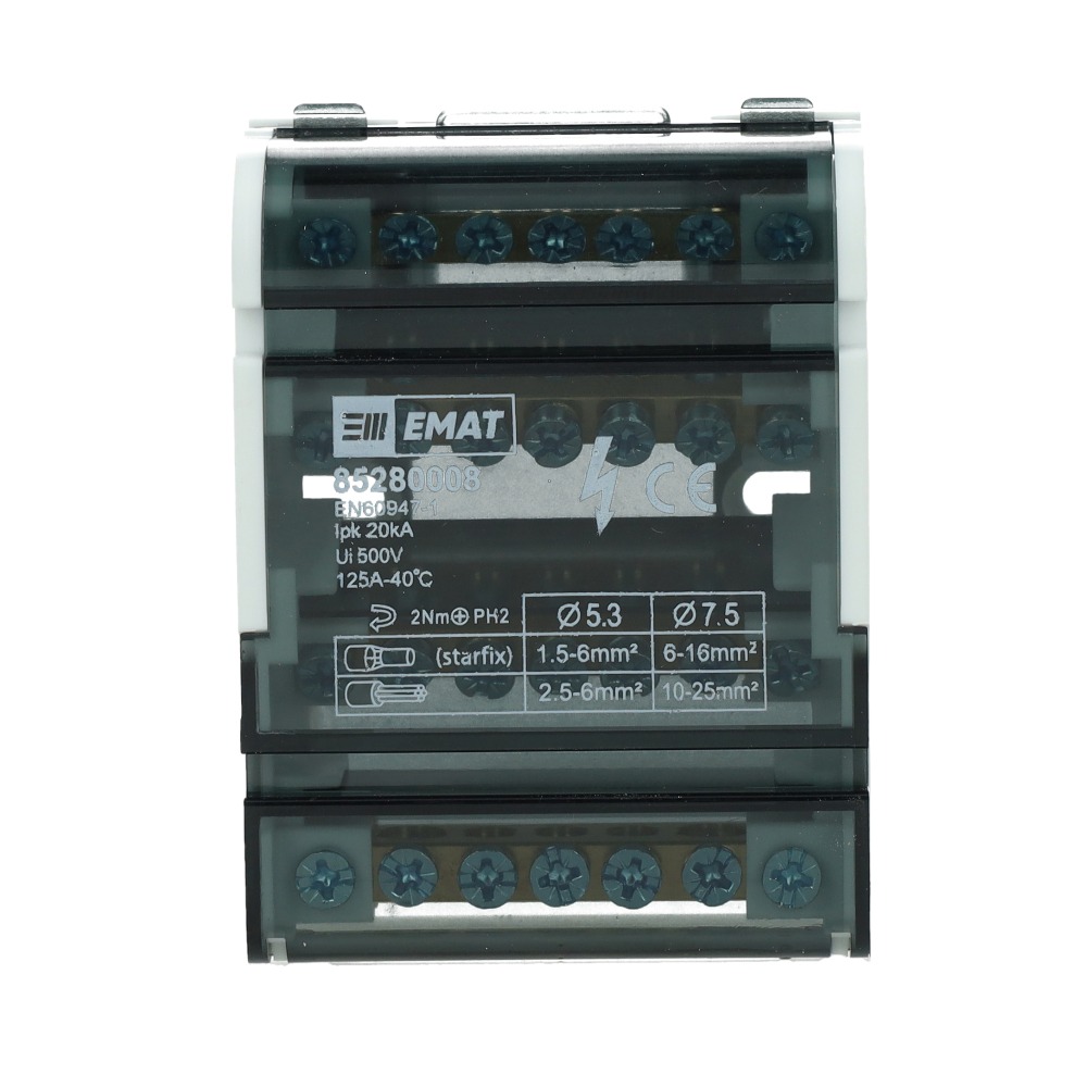 Miniatuur van EMAT aansluitblok 4-polig 7 aansluitingen 125A DIN-rail (85280008)