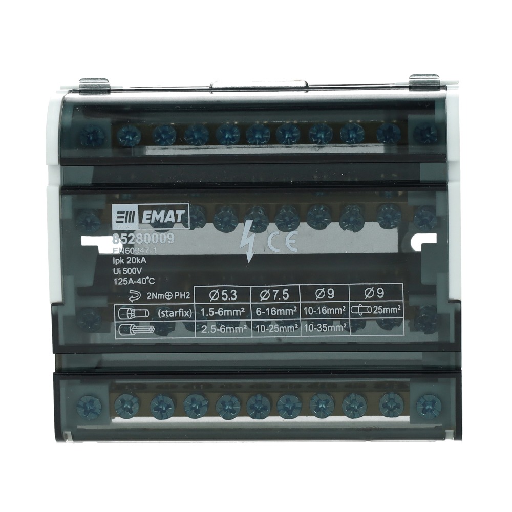 Miniatuur van EMAT aansluitblok 4-polig 11 aansluitingen 125A DIN-rail (85280009)