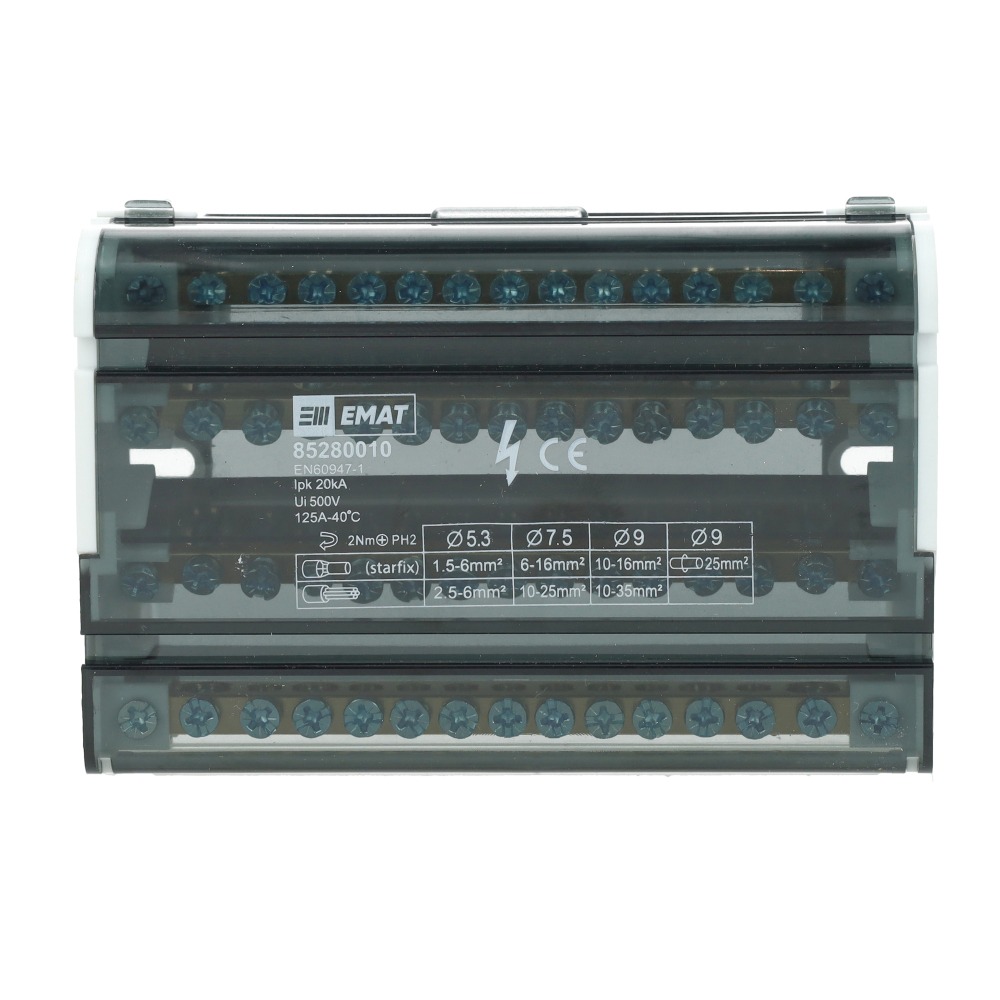 Miniatuur van EMAT aansluitblok 4-polig 15 aansluitingen 125A DIN-rail (85280010)