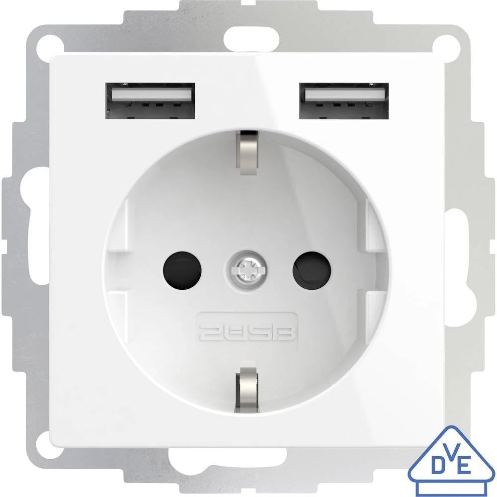 Miniatuur van 2USB inCharge PRO universeel 55x55 WCD met 2x USB 2,4A - zuiver wit glans RAL9010 (2U-449276)