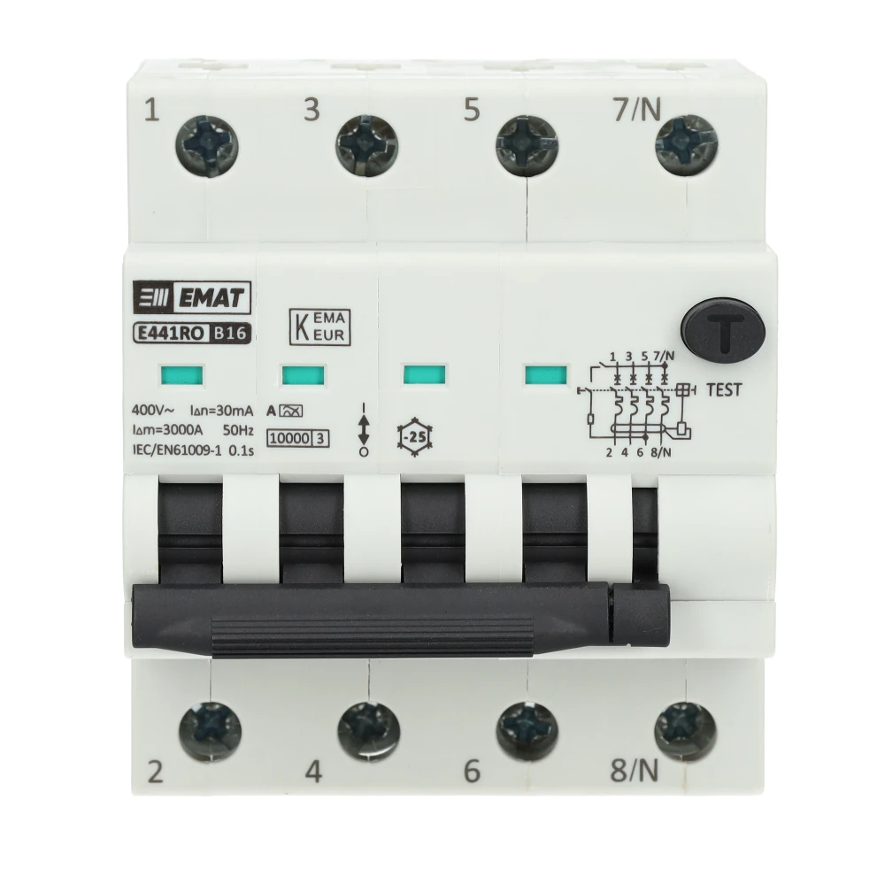 Miniatuur van EMAT differentieelautomaat 4-polig 16A B-curve 30mA (85006500)