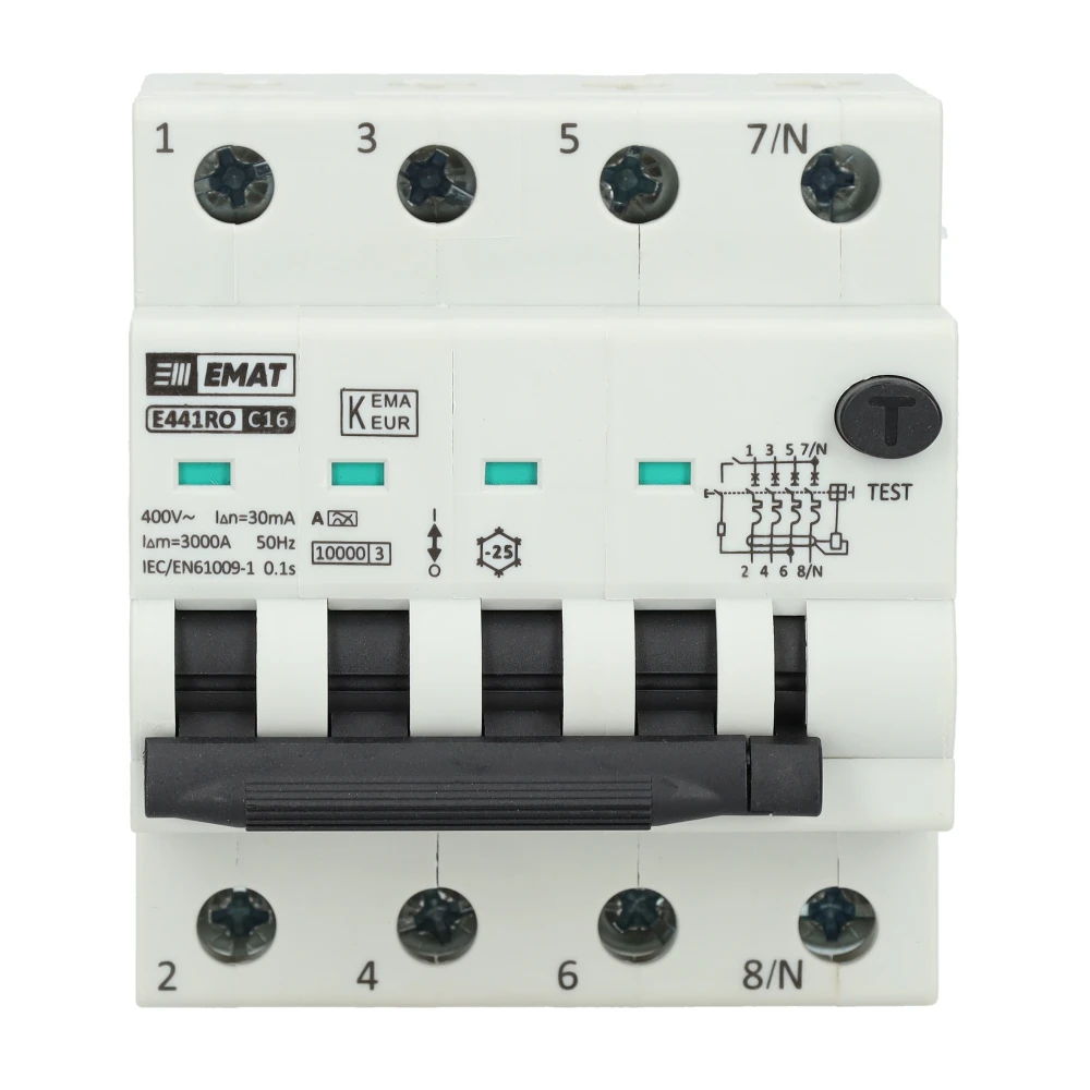 Miniatuur van EMAT differentieelautomaat 4-polig 16A C-curve 30mA (85006501)