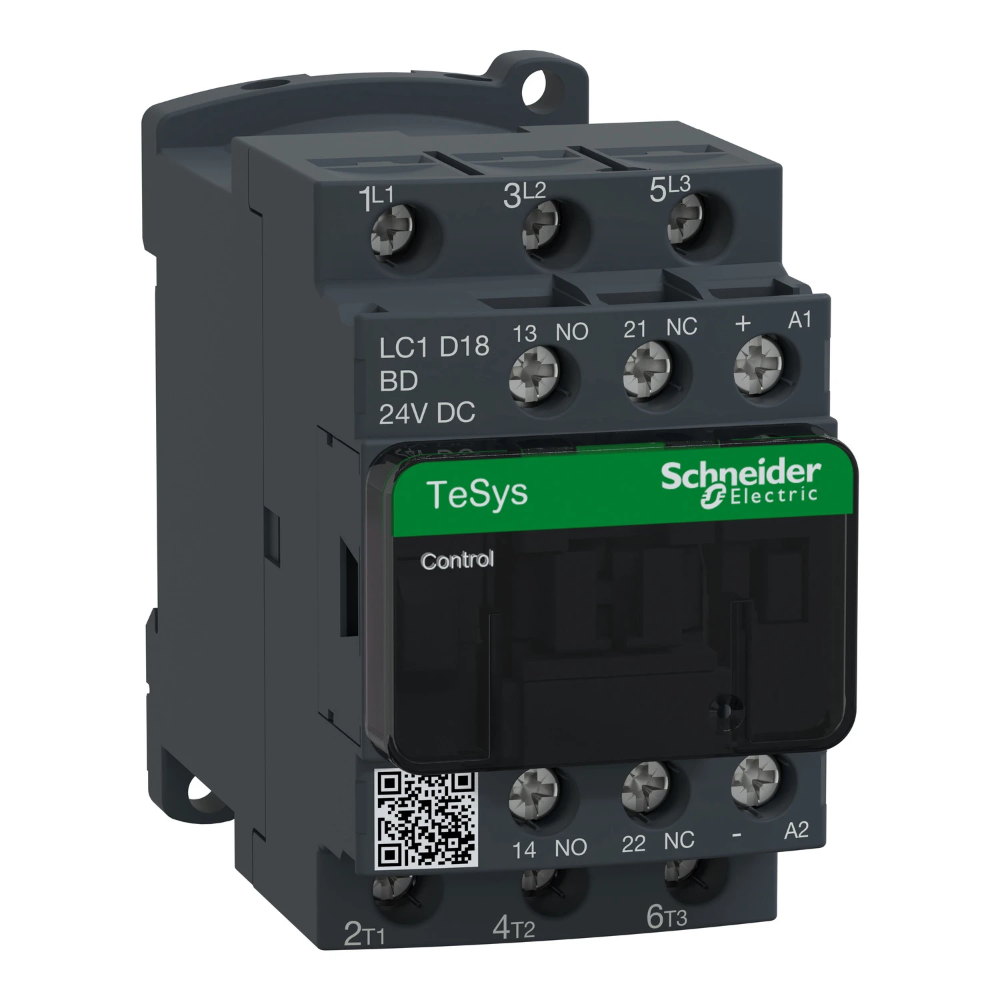 Miniatuur van Schneider Electric contactor 18A AC3 3-polig 1NO+ 1NC 24VDC TeSys D (LC1D18BD)