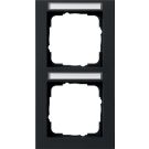 Gira E2 afdekplaat stopcontact 2-voudig verticaal met tekstkader zwart mat (110209)