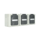 Kopp blue electric stopcontact IP44 horizontaal met deksel en randaarde 3-voudig opbouw grijs