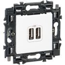 Legrand stopcontact 2x USB A volledig apparaat 3000mA met spanklauwen - Valena Next Wit Opaal (741534)