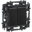 Legrand dubbele drukknop pulsdrukker volledig apparaat met wip 6A met steekklemmen en spanklauwen - Valena Next Zwart Gefumeerd (741749)