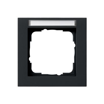 Gira E2 afdekplaat stopcontact 1-voudig met tekstkader zwart mat (109109)
