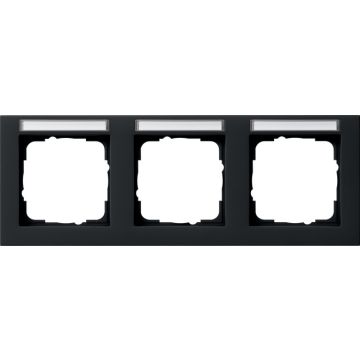 Gira E2 afdekplaat stopcontact 3-voudig horizontaal met tekstkader zwart mat (109309)