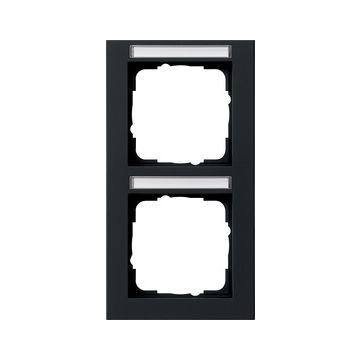 Gira E2 afdekplaat stopcontact 2-voudig verticaal met tekstkader zwart mat (110209)