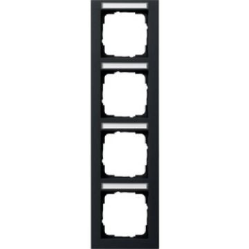 Gira E2 afdekplaat stopcontact 4-voudig verticaal met tekstkader zwart mat (111409)