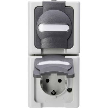 Kopp Kopp blue electric stopcontact IP44 verticaal met deksel en randaarde 2-voudig opbouw grijs (131456008)