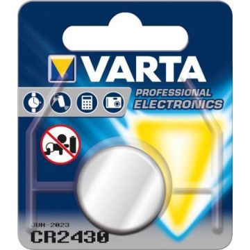 Varta knoopcel Lithium CR2430 diameter 24,5 mm dikte 3,0 mm blister van 1 stuk (376920)