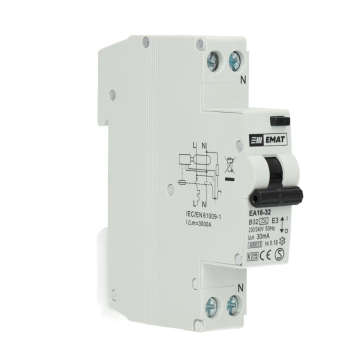 EMAT differentieelautomaat 1-polig+nul 32A B-curve 30mA (85006010)