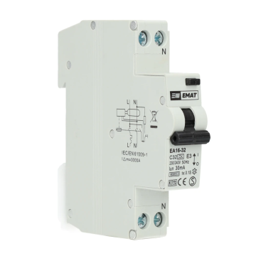 EMAT differentieelautomaat 1-polig+nul 32A C-curve 30mA (85006011)